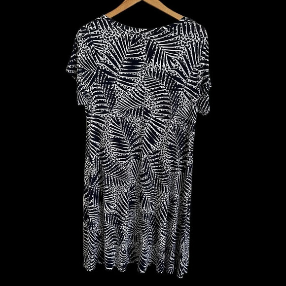 Cynthia Rowley Plus 1X Blue Palm Tree Print Short Sleeve Dress Modal Knit V Neck - Picture 2 of 4